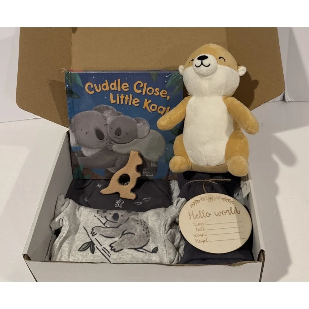 Baby Boy Baby Shower Koala Gift Box With Koala Book, Lovey, & Bodysuits Toy New